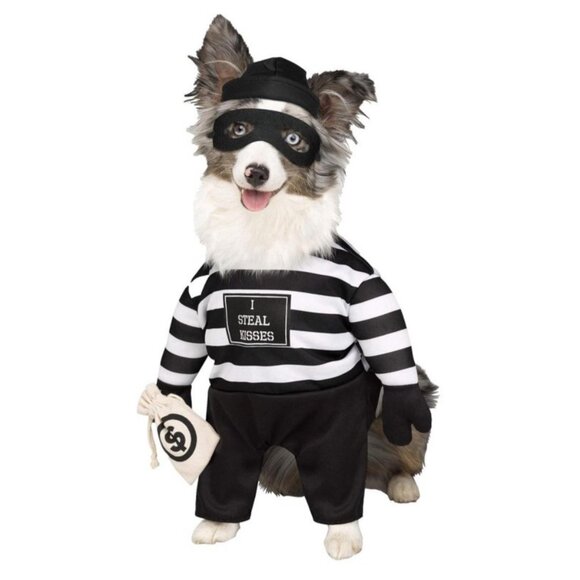 Other - Pet Costume Dog Burglar Outfit "I Steal Kisses" Striped Shirt Mask & Bag S/P Sma